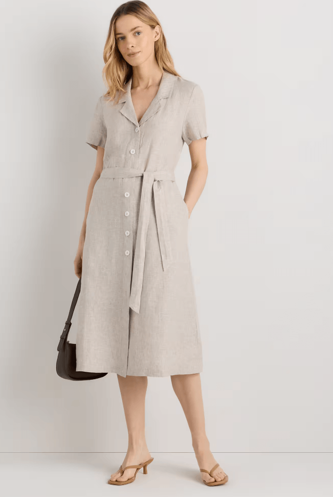 100% European Linen Button Front Dress French girl style